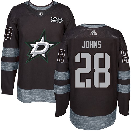 Adidas Stars #28 Stephen Johns Black 1917-100th Anniversary Stitched NHL Jersey